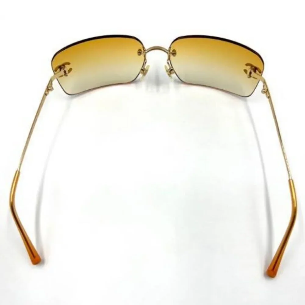 Chanel Vintage Sunglasses Rhinestone CC Logo Rimless Gradient Gold Tint - Picture 6 of 10